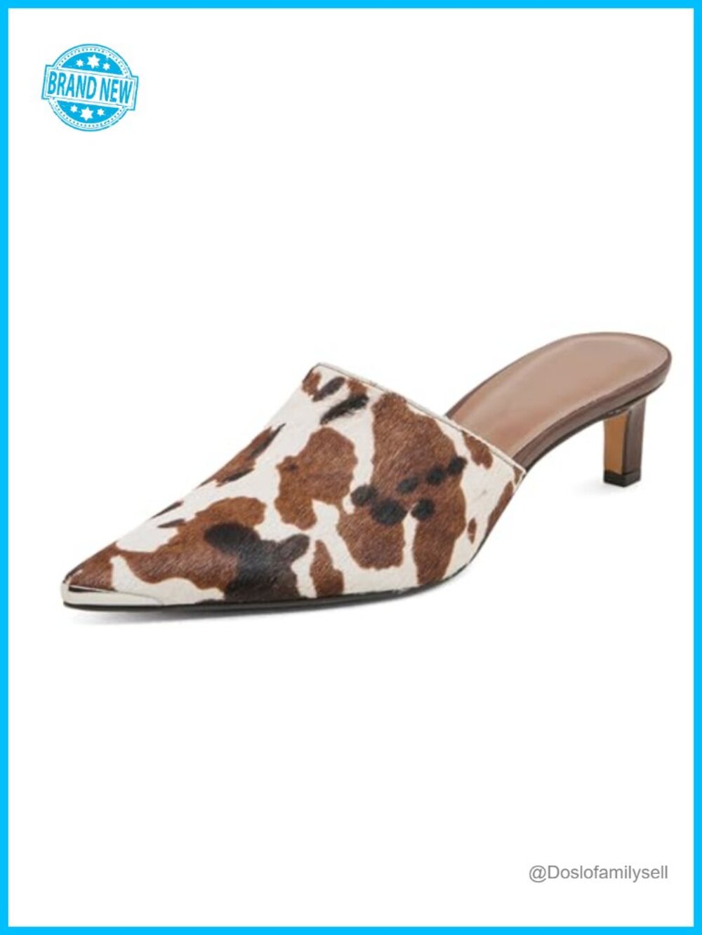 Kitten Heel Mules Women Faux Calf Hair Pointed Toe Slip-On Dress Pumps